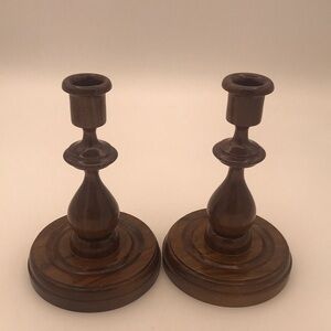 Vintage Pair of Turned‎ Wood Candlesticks